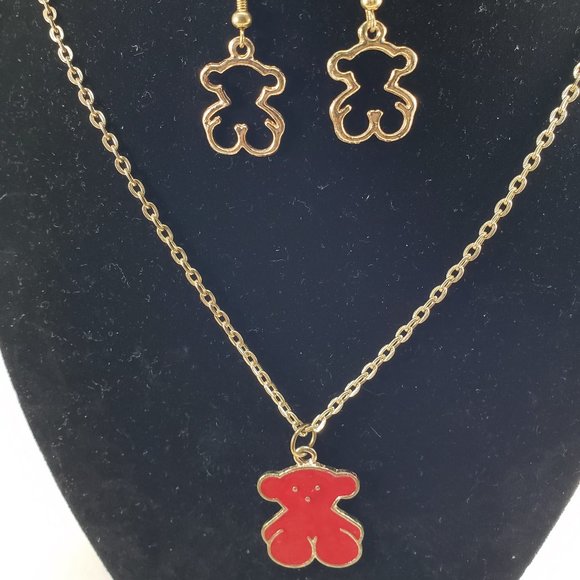 Gold Plated Necklace & Red Teddy Bear Pendant Set - Picture 5 of 5